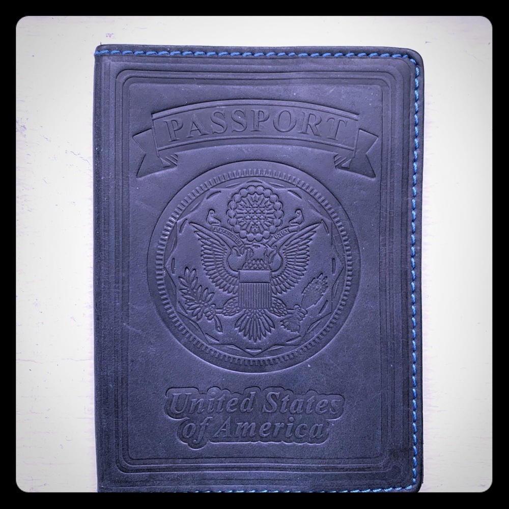 Leather passport sleeve cover (navy)